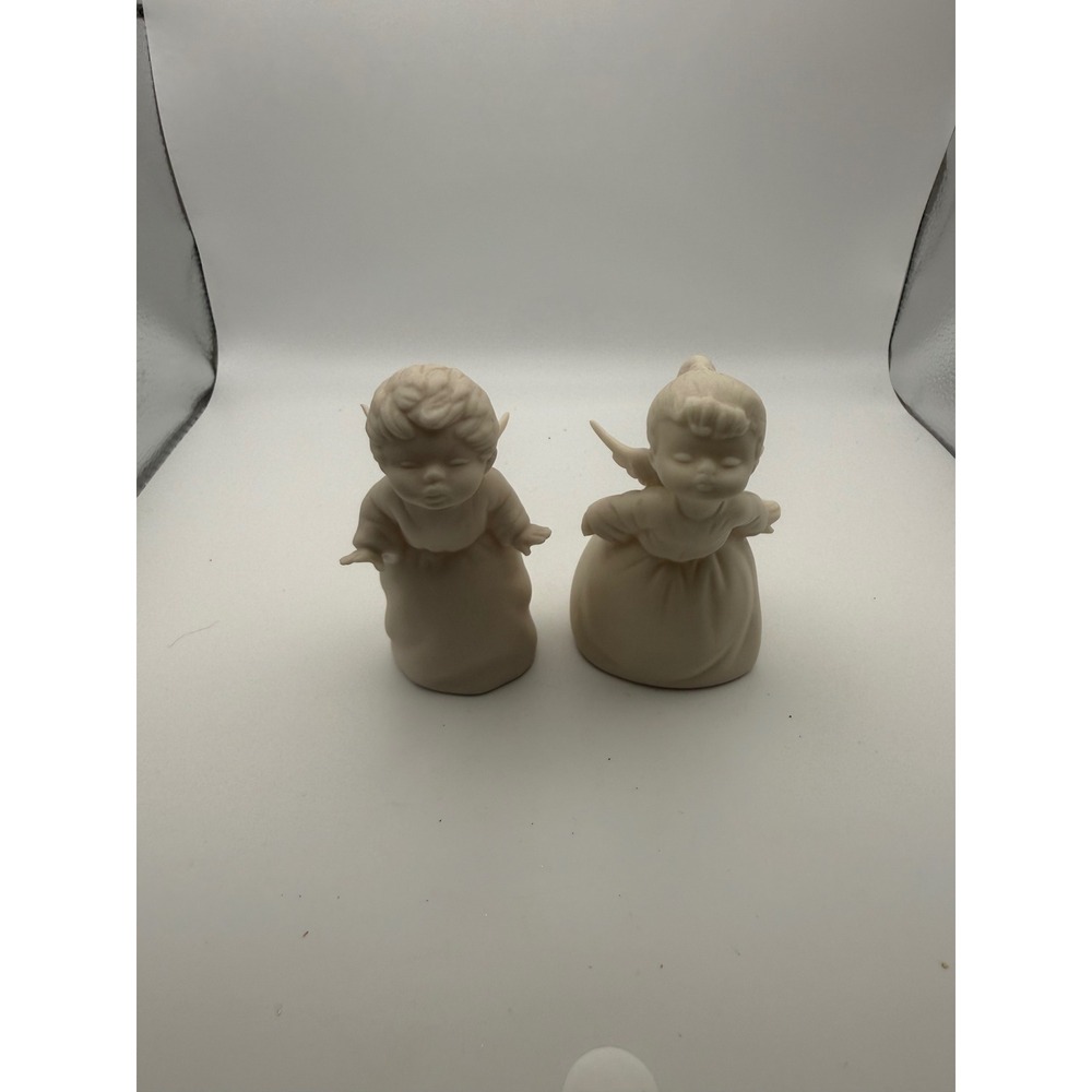 Vintage Parian Bette Porcelain Angel Figurines Set of 2 Matte Bisque Cherubs